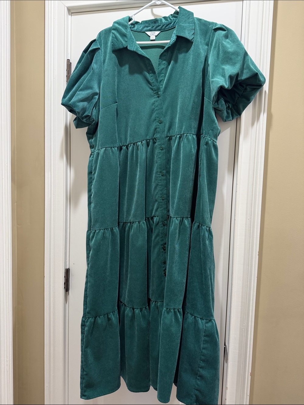 Old Navy Teal Green Button-Front Tiered Dress